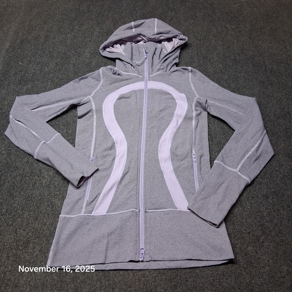 Lululemon Stide Jacket Brushed Heathered Coal Wee Stripe Size 4 Hooded